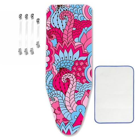 Copriasse da stiro XXL, 125 x 45 cm, per ferri da stiro a vapore, chiusura con coulisse, facile da montare, 4 clip protettive in tessuto a rete