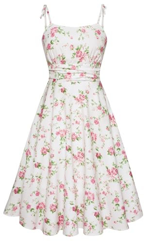Belle Poque Ladies Dresses Pink Floral A-Line Swing Dress Sweartheart Neck Strappy Dress Prom Dresses for Women XL