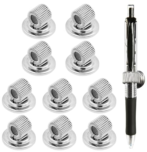 10 Pcs Stainless Steel Pen Holder Clip Pen Clip for Notebook, Adjustable Silver Spring Loop Pen Holder Self Adhesive Pen Pencil Organizer for Notebook Clipboard Fridge Whiteboard Bulletin Board Map
