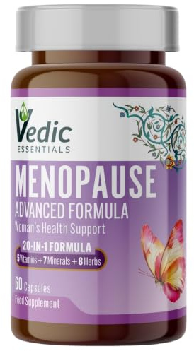 Vedic Menopause Supplement | 20 Vitamins, Minerals & Herbs- Red Clover, Sage, Primrose, Flaxseed, Ginseng | Perimenopause, Menopause Support- Hot Flashes Relief, Mood Swings, Fatigue | UK Made, Vegan