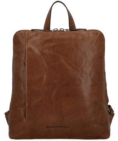 Hide & Stitches - Handtasche Rucksack Damen aus 100% Leder - Cognac | Mittelgroß Rucksack für Arbeit & Alltag mit Reißverschluss Hauptfach, Zusatzfächer, verstellbaren Gurten, Braun, 100% Leder