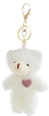 Kotkiddy 1 Blanc Porte-clés en Peluche d'ours pour Enfants avec Cœur Rose 13 cm Peluche de Teddy Sac à Dos Décor Cadeau pour Filles