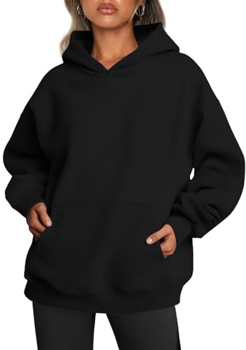 Tincini Hoodie Damen Pullover Winter Langarm Fleece Kapuzenpullover Gefütterte Pulli Sweatshirt mit Kapuzenpulli Casual Hoody mit Kapuze (Schwarz, M)