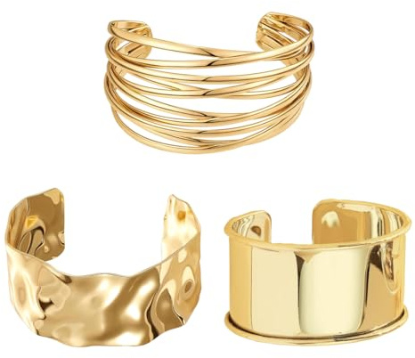 3 Pezzi Bracciale Braccio Superiore, Bracciale Oro Donna, Bracciale Donna Oro, Braccialetti da Braccio in Oro per Parte Superiore del Braccio, Anello da Polso Aperto per Donne, Misura Unica