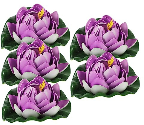 Vaguelly 5 Stück Künstliche Lotusblumen Schwimmende Seerosen für Teich und Gartendekoration Wetterbeständige Kunstblumen aus Schaumstoff Lifelike Decor Offene Lotusblüten