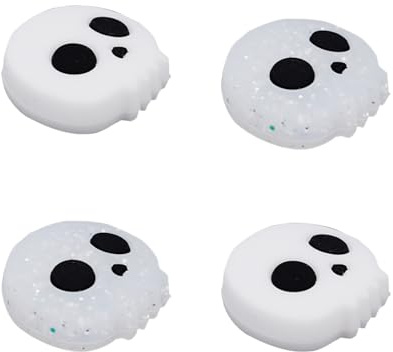 4pcs Poignées de Pouce Compatibles avec Switch 2, Motif Tête Mort Blanche et Pailletée Capuchons Antidérapants en Silicone pour Joystick Cache-Boutons Ergonomiques pour Manettes de Jeu
