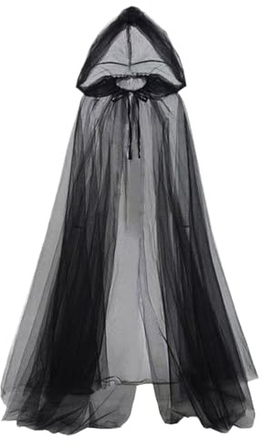 Schwarzer Tulle Cape - Sheer Kostüm Umhang, eleganter langer Schleier | Leichtes Gothic Cover up, fließendes Netz -Outfit mit Krawatte für Halloween Vampire -Look, Hochzeitsfeuerabend, Cosplay -Shooti