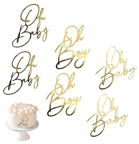 6 Stk Oh Baby Cake Topper Gold Acryl,Kuchen Topper Babyparty Tortendeko,Dusche Caketopper Personalisiert Babyparty Deko Mädchen Jungen,Windeltorte Gender Reveal Partydeko Kuchenaufsatz für Baby Shower