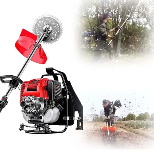 1000W 1.4HP Backpack 4-Stroke Gas Powered Lawn Mower & Brush Cutter Multi-Tool for Trimming, Weeding, Tilling, and Hedge Trimming, Professional Garden & Farmland Tools