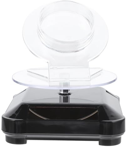 DIYEAH Solar Drehteller 360° Drehbarer Schmuckdisplay Transparenter Solar Armbandhalter mit Akku für Schmuckpräsentation Zuhause und Laden