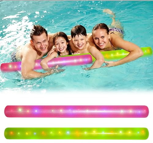 2 Stück Aufblasbarer Nudelschwimmer 120CM – Schwimmnudel Extra Lang mit Lichtern für Kinder & Erwachsene, Poolstange für Schwimmbad, Aquasport, Wassergymnastik & Strandspiele, Schwimmhilfe für Baden