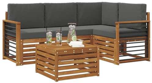 vidaXL Möbelsets mit Kissen 5 pcs Natur und Anthrazit Holzwerkstoff, Moderne Gartensofa-Gruppe, stylische Möbel, gemütliche Lounge, Akazie und Holz für die Terrasse