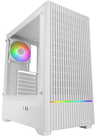 Mars Gaming MC-Quantum, ATX Gaming-PC-Gehäuse, Mesh-Front mit ARGB-LED-Streifen, Vollseitiges gehärtetes Glas, 4X FDB 120mm Lüfter, Unterstützung für Flüssigkeitskühlung bis 240mm, USB-C, Weiß