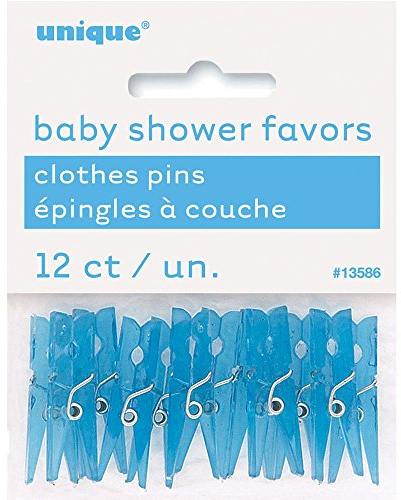 Unique Party 13586 - Plastic Blue Clothes Peg Baby Shower Favours, Pack of 12