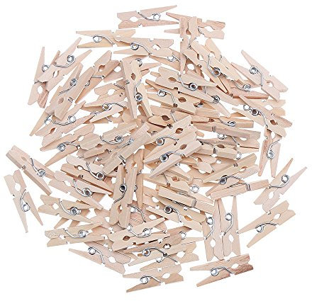 Wedding Touches Lot de 100 mini pinces à linge en bois de couleur dorée pour décoration de mariage ou collage, 25 mm