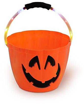 HEITMANN DECO Halloween Eimer Kürbis – LED-Lichteimer für Kinder zum Süßigkeiten sammeln – Leuchtender Kürbis-Eimer mit Henkel, orange