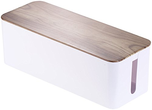 Callstel Kabelaufbewahrung: Kabelbox groß, 39 x 15,5 x 14 cm, in Nussbaum-Holzoptik mit Gummifüßen (Kabelbox Schreibtisch, Kabelaufbewahrung Box, Verlängerungskabel)