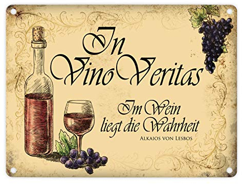 trendaffe - Metallschild mit Wein Motiv und Spruch: In Vino Vertias Aluminiumschild