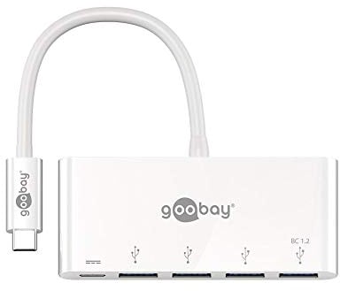 Goobay 62098 USB-C Hub 3.0, PD, Weiß, Erweitert ein USB-C Gerät um vier USB 3.0-Anschlüsse