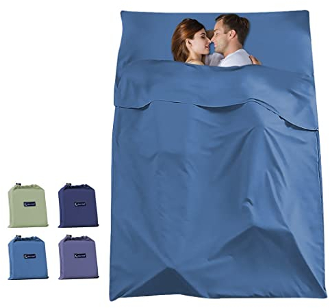 Schlafsack-Einlagen, für Reisen, Camping, leicht, für 2 Personen, kompakt, tragbar, warm, Wetter, rechteckig, Blau, 160 x 210 cm
