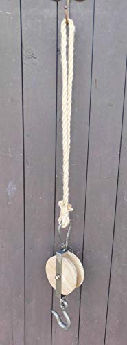 Origineller, stabiler Haken Flaschenzug Eisen Holz Seil 80 cm