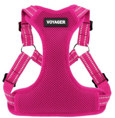 Voyager Verstellbares Hundegeschirr mit Reflektorstreifen by Best Pet Supplies - Strapazierfähige Ganzkörperweste ohne Zugkraft mit Leinen-D-Ring, atmungsaktiv, Fuchsia, size XL