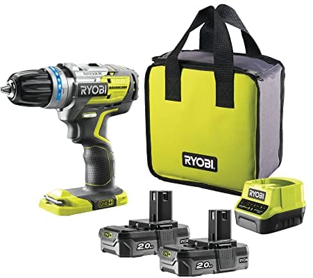 RYOBI 18 V ONE+ Brushless Akku-Schlagbohrschrauber R18PDBL-220S (2-Gang-Getriebe, max. Drehmoment 60 Nm, e-torque-Abschaltfunktion, Bohrfutter 13 mm, inkl. 2x2,0 Ah Akku & Ladegerät in Werkzeugtasche)
