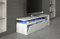 Dmora - TV-Ständer Pittsburgh, Sideboard für Wohnzimmerfernseher mit 1 Tür, TV-Ständer mit LED-Licht, Lounge-Buffet, cm 150x41h50, Glänzend Weiß