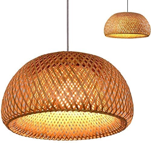 Retro Pendelleuchte Bambus Und Rattan Handgewebte Hängelampe Runden Holz Lampenschirm Höhenverstellbar E27 Pendellampe Wohnzimmer Schlafzimmer Esszimmer Küche Dekorative Beleuchtung Deckenleuchte,30cm