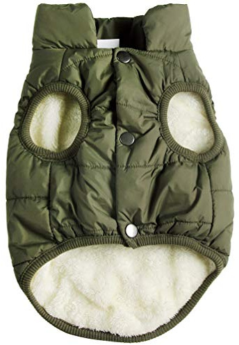 JoyDaog 2 Layers Fleece Lined Warm Dog Jacket for Puppy Winter Cold Weather,Soft Windproof Small Dog Coat,Green M