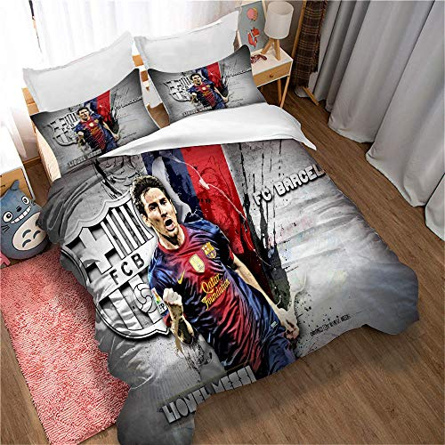 Bettwäsche, Fußball Lionel Messi Druck Bettbezug, Mikrofaser, inklusive 2 Kissenbezug 50 x 75 cm (135 x 200 cm,Stil 06)