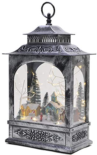 Christmas Concepts® Linterna navideña animada musical de 40 cm, funciona con pilas, luces LED y pista de hielo en movimiento