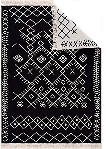 Fashion4Home Teppich Läufer - Tepiche für Wohnzimmer, Schlafzimmer, Küche, Kinderzimmer, Badezimmer - Boho Kelim - Läufer Flur, Schwarz-Weiß, Größe: 80x150 cm