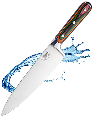 Sabatier Professional Large Cooks/Chefs Kitchen Knife - 8in/20cm Full Tang Taper Ground Stainless Steel Blade. Unique Coloured Pakkawood Triple Rivet Handle. Lifetime Performance 25yr Guarantee