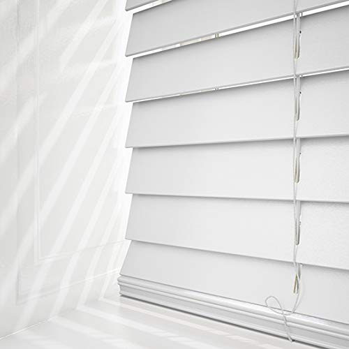 WOODEN VENETIAN BLINDS REAL WOOD 50MM SLATS MADE TO MEASURE (White (String), 150 cm Width x 180cm Drop)