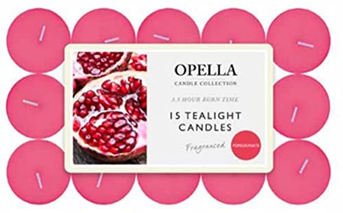 OPELLA Scented Tea Lights Pack of 15 Various scents Candles tealights Fast Post (Pomegranate)