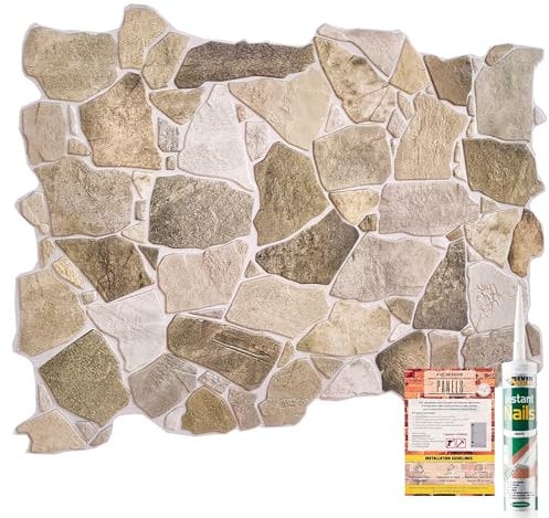 NOVECRAFTO Stone Effect 3D Wall Panels - 37.79 x 18.89 in (96x48cm) -8 Sheets Covering 39.68 sqft (3.69 sqm) -Decorative Wall Panels Kitchen Bathroom - Brown & Beige Wild Stone Effect Pattern