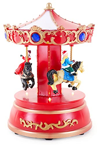 Christmas Concepts® 20cm animierter Weihnachtsmarkt mit LED-Beleuchtung – Batteriebetrieben – Weihnachtsdorf (Karussell)