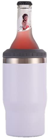 Gteller 4-in-1 Edelstahl-Dosen/Flaschen-Isolator, 4-in-1, 2-Wege-Deckel, SUS isolierter Dosenkühler, Bierflaschenhalter (weiß)