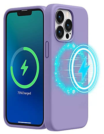 SURPHY Magnetic Case Designed for iPhone 13 Pro Case (6.1 inch 2021 Release), with Microfiber Lining Liquid Silicone Phone Case for iPhone 13 Pro (Light Purple)