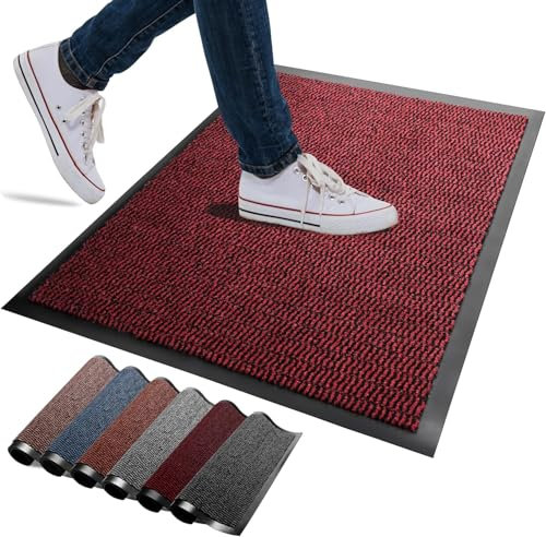 FB FunkyBuys Washable Door Mats Indoor & Outdoor - Non-Slippery Heavy Duty Doormats Indoor - Highly Absorptive Rubber Door Mat - Perfect for Kitchen, Home and Hotel Entrance (Red, 50x80 CM)