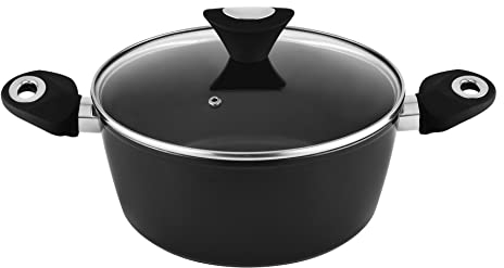 Venga! Casserole de 24 cm avec couvercle, capacité de 4,1 L, revêtement antiadhésif, va au lave-vaisselle, fond à turbo-induction, poignées ergonomiques au toucher doux, noir/argent, VG POT 3001