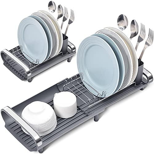 TOOLF Escurreplatos expandible, escurridor de Platos Compacto, escurridor de Platos de Acero Inoxidable con Soporte extraíble para Cubiertos extraíble, Estante para Platos antioxidante, escurridor