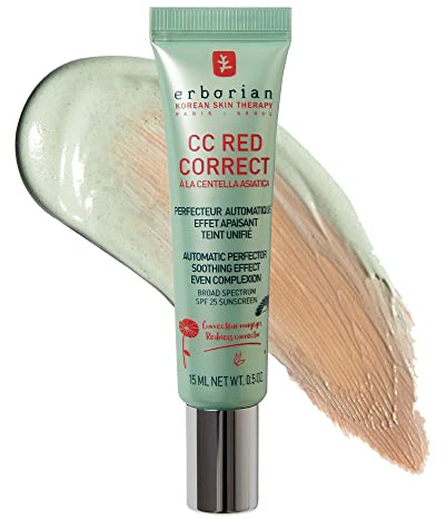 Erborian CC Red Correct - Skincare-First Green Color Corrector with Centella Asiatica, Illuminating Color Corrector with Redness Coverage & SPF 25 - Cica, Korean Skincare