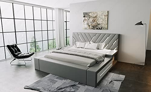 Sofa Dreams Komplettbett Contrada komplettes Bett mit Lattenrost Matratze und LED Beleuchtung modernes Bett 140x200 160x200 180x200 200x200 200x220 (140 x 200 cm, Grau-Weiß)