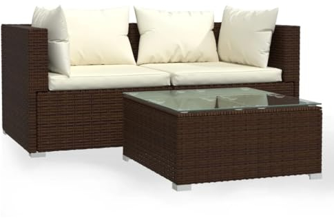 vidaXL Garten Lounge Set, Gartenmöbel Set mit Kissen, Sofa Garnitur für Garten Terrasse, Sitzgruppe Rattanmöbel, 3-TLG. Braun Poly Rattan