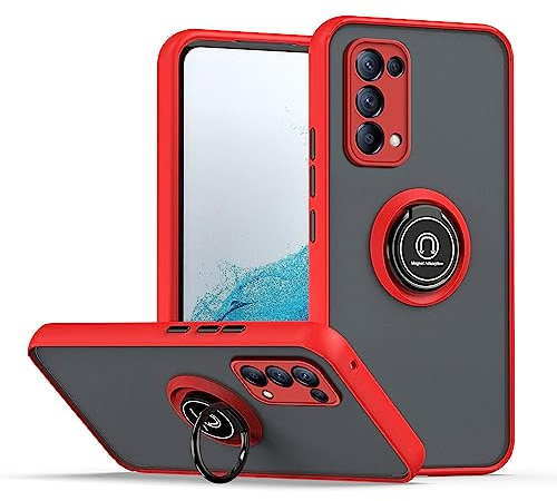 XINYEXIN Hülle für Oppo Find X3 Lite, Anti-Scratch Stoßfest Handyhülle mit Ringständer, Durchscheinend PC Back + Soft TPU Bumper Case Cover - Rot