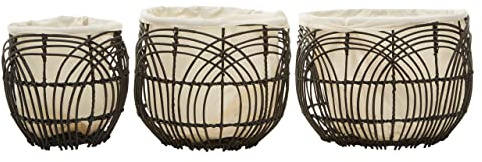 Premier Housewares Rattan Baskets/Black and White Seagrass Baskets Pack of 3/ Handcrafted Rattan Baskets W44 x D44 x H32cm/ Handwoven Baskets