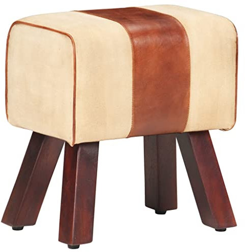 INLIFE Sitzbank Turnbock-Design 38cm Braun Echtleder Mango Massivholz-0787