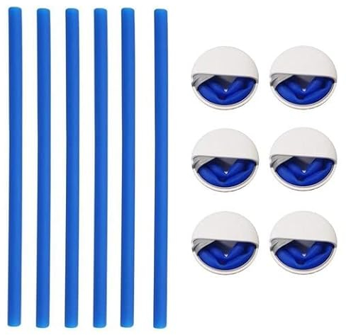 Pajitas de silicona con caja de almacenamiento, pajitas XXL, color azul, reutilizables, 24 cm, juego de 6 unidades, color azul